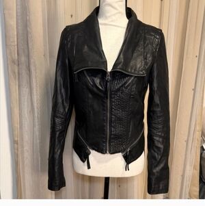 Lulus Black Vegan Leather Biker Jacket Sz M